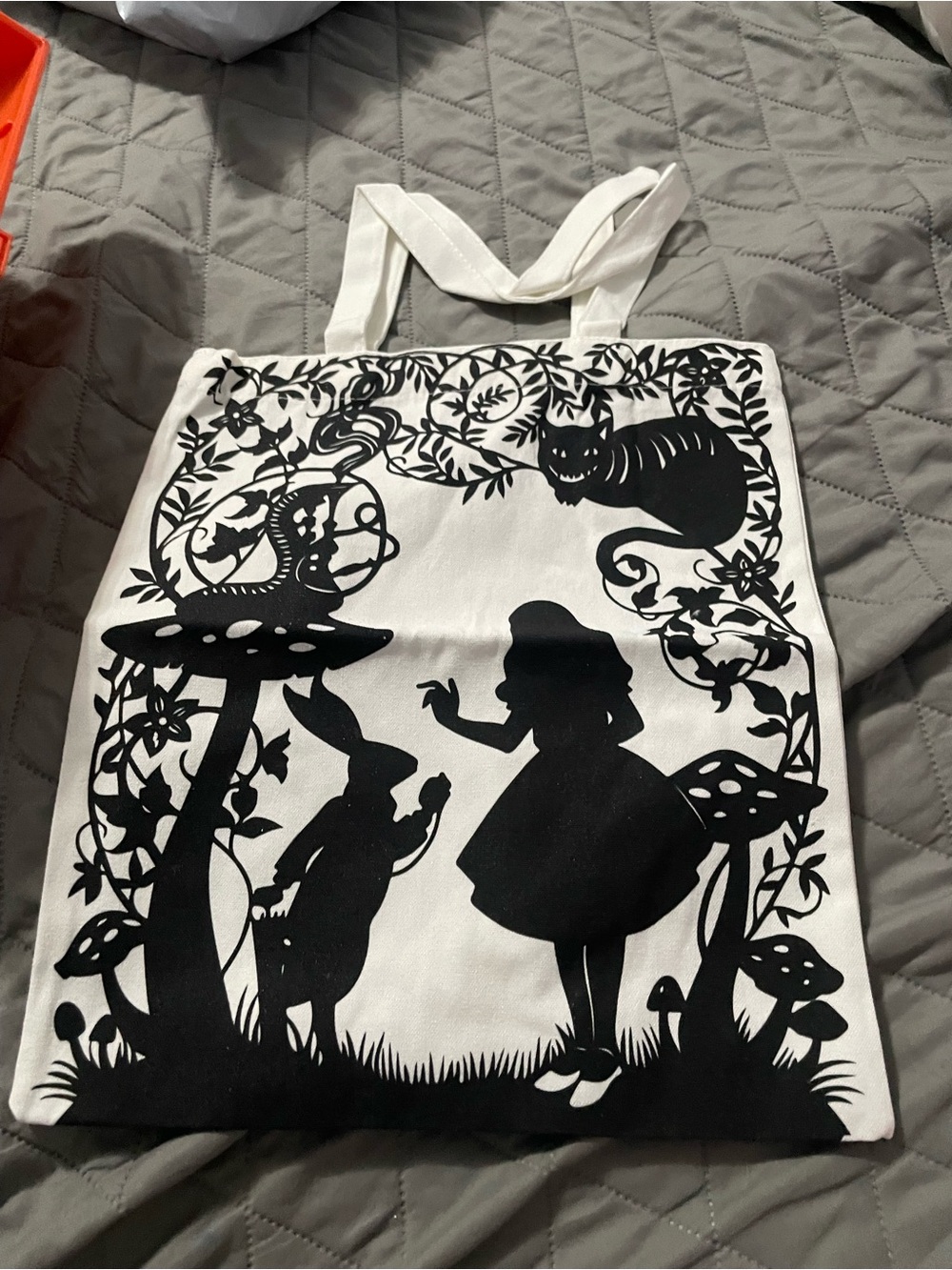 Alice in Wonderland Silhouette Tote Bag - Black on White